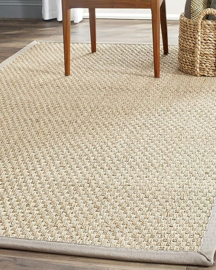 SAFAVIEH Area Rug 3x5 - Natural Fiber Collection - Natural & Grey, Seagrass, Basketweave Pattern with Border (NF114P)