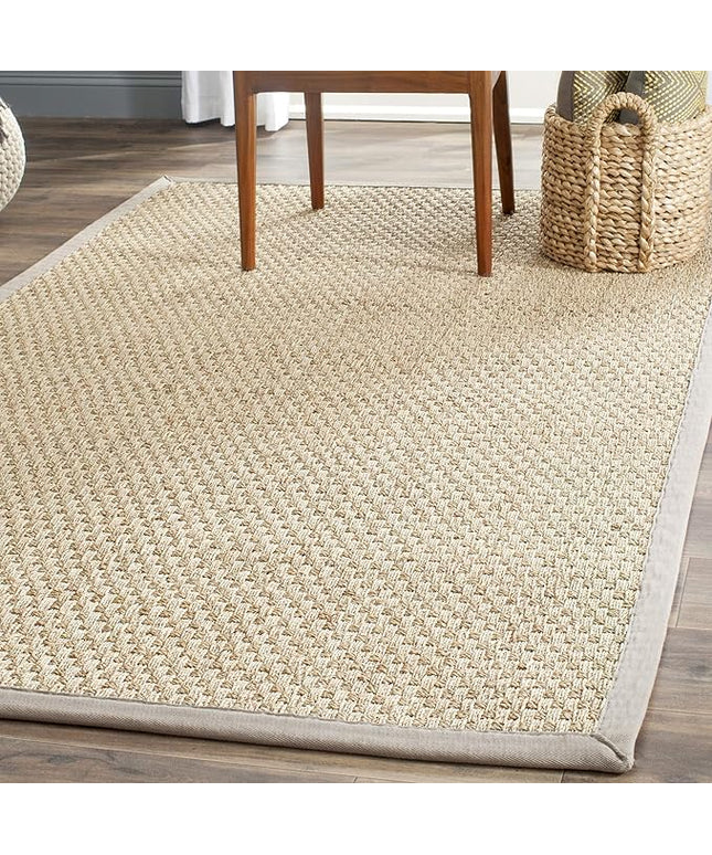 SAFAVIEH Area Rug 3x5 - Natural Fiber Collection - Natural & Grey, Seagrass, Basketweave Pattern with Border (NF114P)
