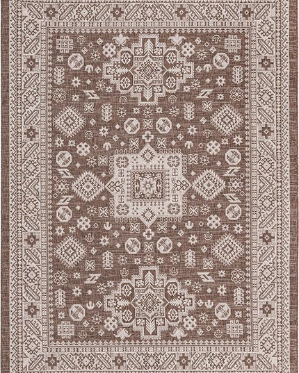 Rugs.com Outdoor Aztec Collection Rug – 8' x 11' Brown Flatweave Rug Perfect for Living Rooms, Large Dining Rooms, Open Floorplans