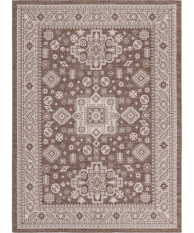 Rugs.com Outdoor Aztec Collection Rug – 8' x 11' Brown Flatweave Rug Perfect for Living Rooms, Large Dining Rooms, Open Floorplans