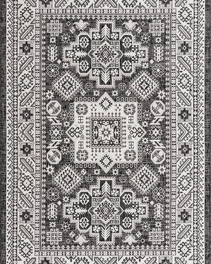 Rugs.com Outdoor Aztec Collection Rug – 6' x 9' Charcoal Gray Flatweave Rug Perfect for Living Rooms, Large Dining Rooms, Open Floorplans