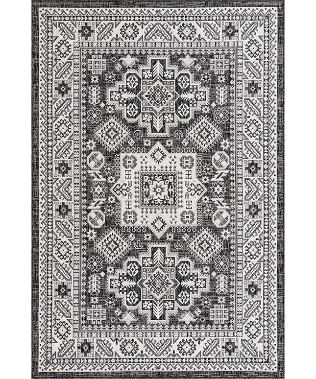 Rugs.com Outdoor Aztec Collection Rug – 6' x 9' Charcoal Gray Flatweave Rug Perfect for Living Rooms, Large Dining Rooms, Open Floorplans