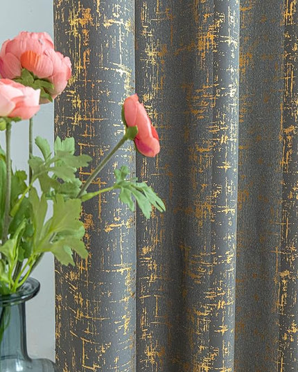 Taisier Home 95" Dark Grey Gold Curtains - Sparkling Geometric Dots Blackout Drapes, Set of 2 Shimmering Linen Panels for Bedroom Windows,Dark Grey and Gold