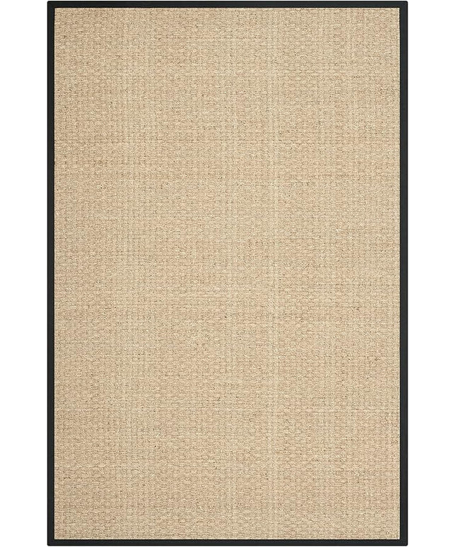 SAFAVIEH Area Rug 5x8 - Natural Fiber Collection - Natural & Black, Seagrass, Basketweave Pattern with Border (NF114C)