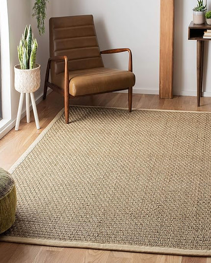 SAFAVIEH Area Rug 4x6 - Natural Fiber Collection - Natural & Ivory, Seagrass, Basketweave Pattern with Border (NF114J)