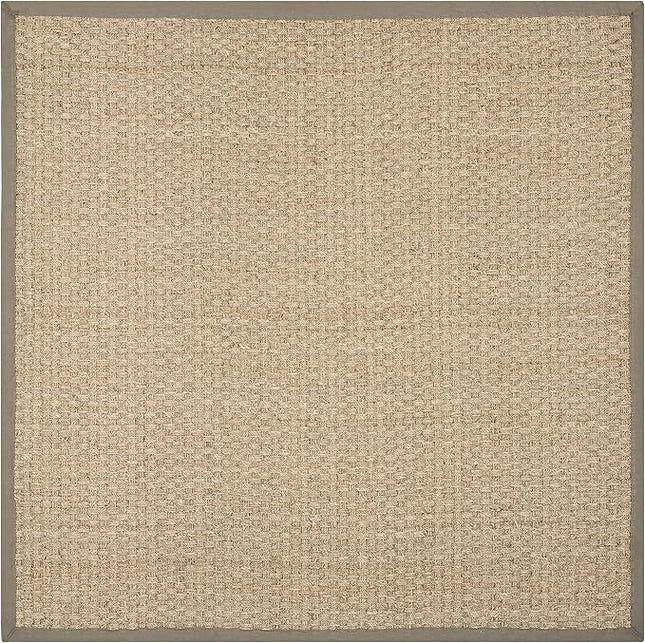 SAFAVIEH Area Rug 3' Square - Natural Fiber Collection - Natural & Grey, Seagrass, Basketweave Pattern with Border (NF114P)