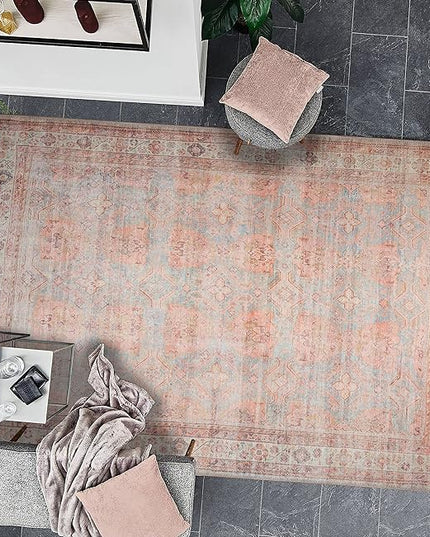 GLN Rugs Traditional Collection - Machine Washable Area Rug, Traditional Washable, Non Slip, Low Pile Chenille Rug, Living Room, Bedroom, Kitchen Rug (3'x5' Multicolor)