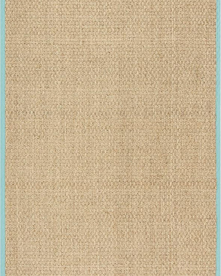 SAFAVIEH Area Rug 4x6 - Natural Fiber Collection - Natural & Teal, Seagrass, Basketweave Pattern with Border (NF114R)