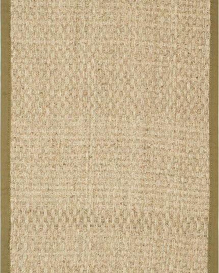 SAFAVIEH Natural Fiber Collection Area Rug - 2'6" x 4', Natural & Olive Green, Seagrass, Basketweave Pattern with Border (NF114G)