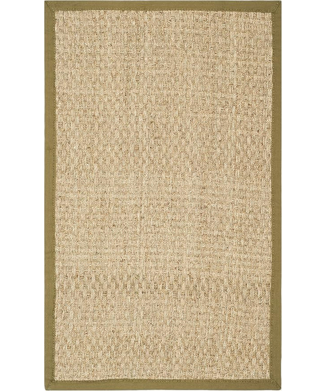 SAFAVIEH Natural Fiber Collection Area Rug - 2'6" x 4', Natural & Olive Green, Seagrass, Basketweave Pattern with Border (NF114G)