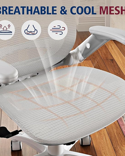 GABRYLLY Ergonomic Office Chair, High Back Home Desk Chair with Headrest, Flip-Up Arms, 90-120° Tilt Lock and Wide Cushion, 400LBS Mesh Chairs for Man Woman, White Task Chair(Grey,GY01WG)