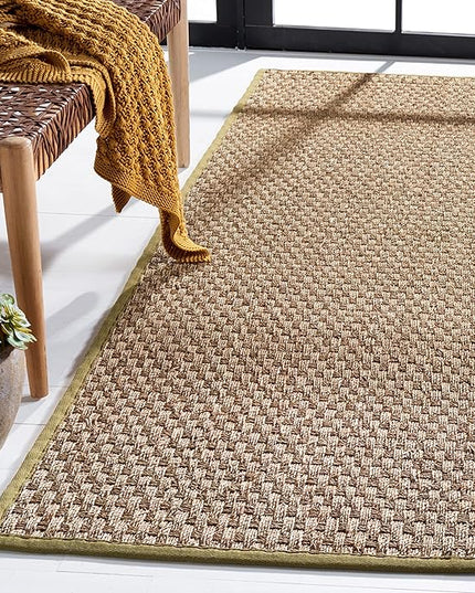 SAFAVIEH Natural Fiber Collection Runner Rug - 2'6" x 8', Natural & Olive Green, Seagrass, Basketweave Pattern with Border (NF114G)