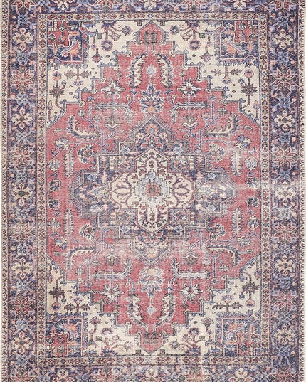 GLN Rugs Traditional Collection - Machine Washable Area Rug, Traditional Washable, Non Slip, Low Pile Chenille Rug, Living Room, Bedroom, Kitchen Rug (3'x5' Multi Blue)