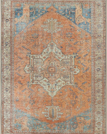 GLN Rugs Traditional Collection - Machine Washable Area Rug, Traditional Washable, Non Slip, Low Pile Chenille Rug, Living Room, Bedroom, Kitchen Rug (6'x9' Burnt Orange)