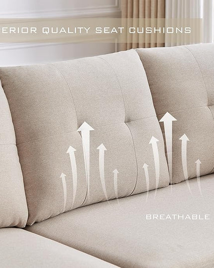 Convertible Sectional Sofa, Modern L Shaped Couch,Linen Fabric 4-Seat Sofa Set with Storage Ottoman and Coffee Table for Living Room,Beige