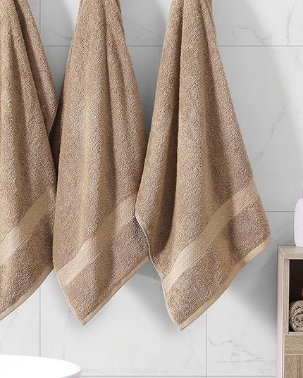 LANE LINEN 100% Mercerized Cotton Bathroom Towel Set - 16 Pieces - Fluffy, Super Soft & Highly Absorbent - 4 Bath Towels, 8 Washcloths, 4 Hand Towels - Ring Spun, Double Sided Cotton Terry - Taupe