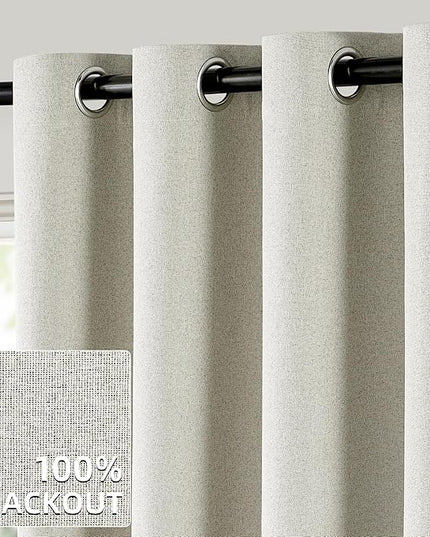 ChrisDowa 100% Blackout Greyish Beige Solid Curtains 84 Inches Long 2 Panels for Bedroom Living Room,Farmhouse Room Darkening Thermal Insulated Soundproof Grommet Top Window Treatment Drapes,52x84