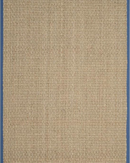 SAFAVIEH Area Rug 5x8 - Natural Fiber Collection - Natural & Navy, Seagrass, Basketweave Pattern with Border (NF114T)