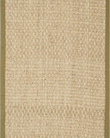 SAFAVIEH Area Rug 2x3 - Natural Fiber Collection - Natural & Olive Green, Seagrass, Basketweave Pattern with Border (NF114G)