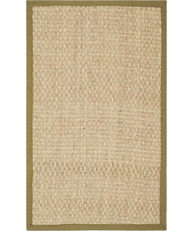 SAFAVIEH Area Rug 2x3 - Natural Fiber Collection - Natural & Olive Green, Seagrass, Basketweave Pattern with Border (NF114G)