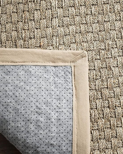 SAFAVIEH Natural Fiber Collection Runner Rug - 2'6" x 14', Natural & Beige, Seagrass, Basketweave Pattern with Border (NF114A)