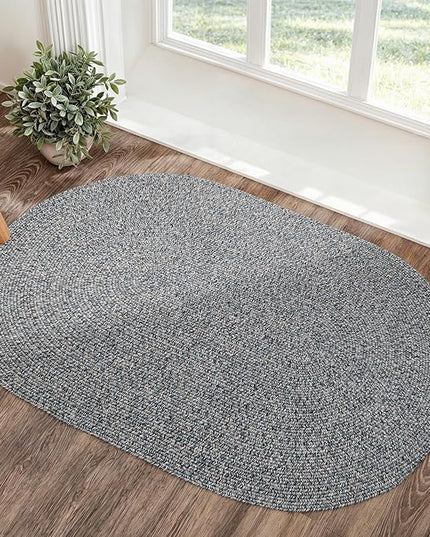 Seasons SE95 Winter Blues 3' x 5' Oval - Braided Area Rug, Home Decor, Floor Mat or Bedroom Rug - Easy Care, Ideal for High Traffic Areas in Hallway and Living Room - Made in USA
