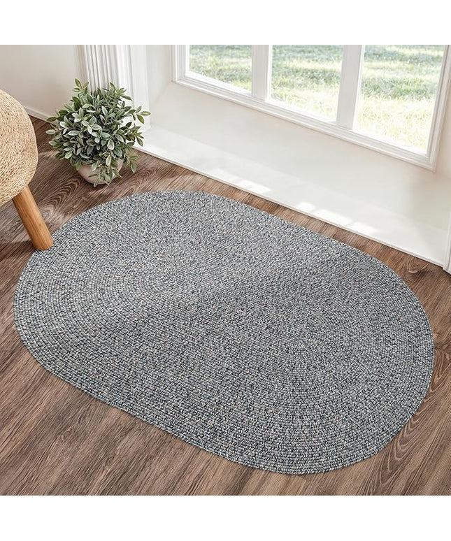 Seasons SE95 Winter Blues 2' x 3' Oval - Braided Area Rug, Home Decor, Floor Mat or Bedroom Rug - Easy Care, Ideal for High Traffic Areas in Hallway and Living Room - Made in USA