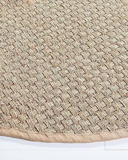 Safavieh Area Rug 12' Round - Natural Fiber Collection - Large - Natural & Beige, Seagrass, Basketweave Pattern with Border (NF114A)