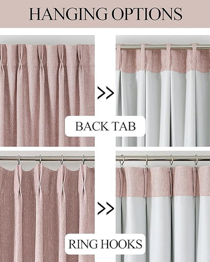 Vision Home Pink Pinch Pleated Full Blackout Curtains Room Darkening Window Panels 90 inch for Girls Bedroom Living Room Thermal Insulated Pinch Pleat Pink Drapes with Hooks Back Tab 40" Wx90 Lx2