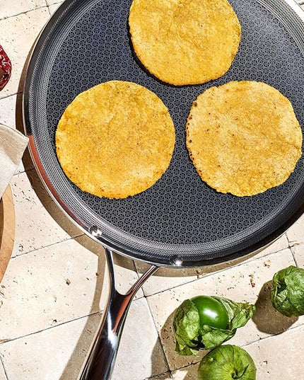 HexClad Hybrid Nonstick 12-Inch Griddle Pan, Stay-Cool Handle, Dishwasher-Friendly, Oven-Safe Up to 900°F, Induction Ready, Compatible with All Cooktops