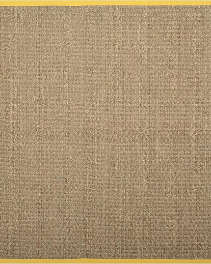 SAFAVIEH Area Rug 6' Square - Natural Fiber Collection - Natural & Gold, Seagrass, Basketweave Pattern with Border (NF114X)