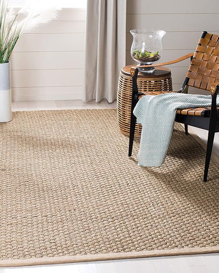 SAFAVIEH Area Rug 5x8 - Natural Fiber Collection - Natural & Beige, Seagrass, Basketweave Pattern with Border (NF114A)