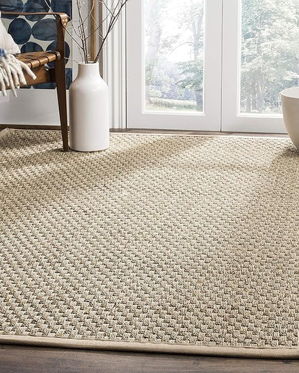 SAFAVIEH Area Rug 6x9 - Natural Fiber Collection - Natural & Beige, Seagrass, Basketweave Pattern with Border (NF114A)