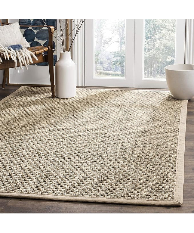 SAFAVIEH Area Rug 5x8 - Natural Fiber Collection - Natural & Beige, Seagrass, Basketweave Pattern with Border (NF114A)