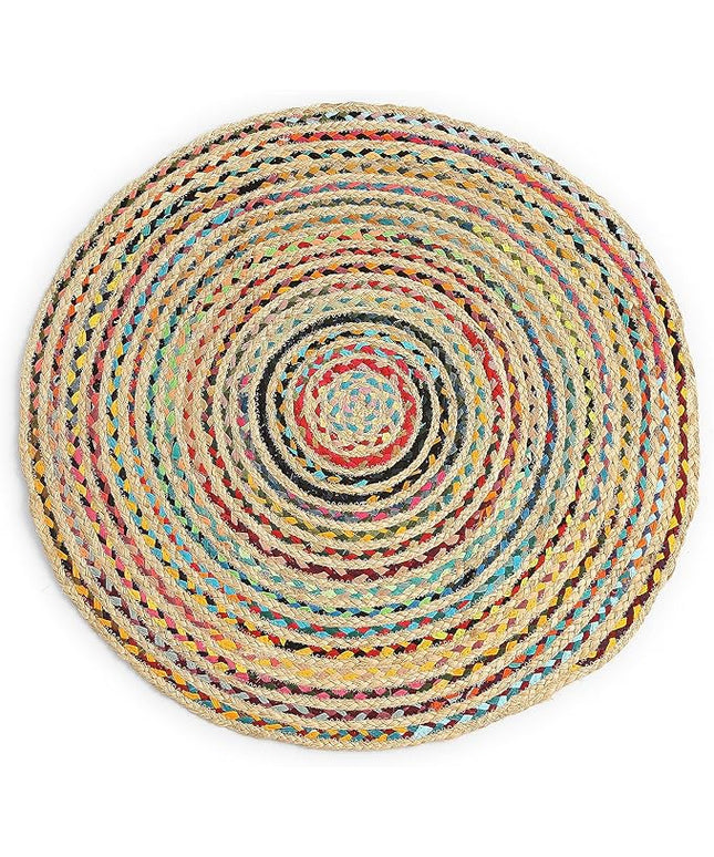 REDEARTH · Jute Cotton Chindi Area Rug - 3' Round Rug, Handwoven, Non-Shedding, Soft & Durable – Multi Tones for Home Décor in Living Room, Dining Room, Bedroom