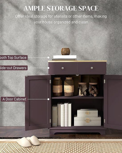 HOMCOM Sideboard with Solid Wood Countertop, Modern Kitchen Storage Cabinet, Coffee Bar Cabinet with 2 Drawers, Doors and Adjustable Shelf, Coffee