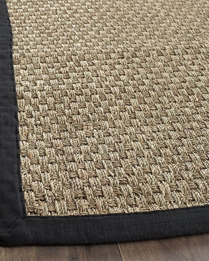 Safavieh Area Rug 6x8 Oval - Natural Fiber Collection - Natural & Black, Seagrass, Basketweave Pattern with Border (NF114C)