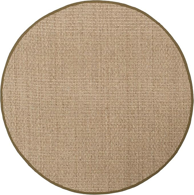 Safavieh Area Rug 4' Round - Natural Fiber Collection - Natural & Olive Green, Seagrass, Basketweave Pattern with Border (NF114G)