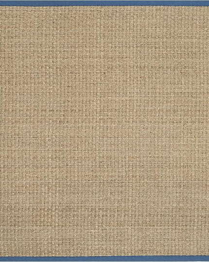 Safavieh Area Rug 4' Square - Natural Fiber Collection - Natural & Navy, Seagrass, Basketweave Pattern with Border (NF114T)