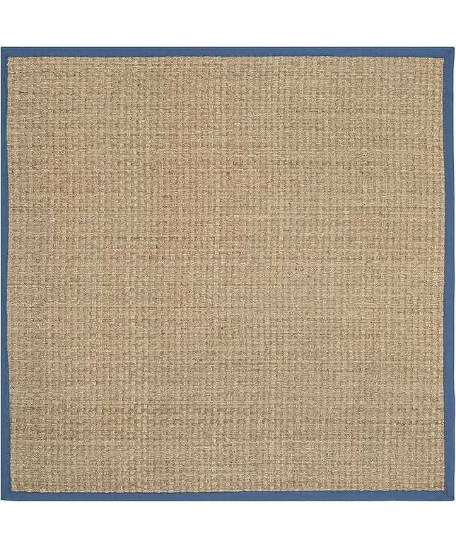 Safavieh Area Rug 4' Square - Natural Fiber Collection - Natural & Navy, Seagrass, Basketweave Pattern with Border (NF114T)