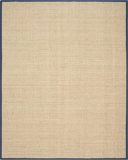 SAFAVIEH Area Rug 9x12 - Natural Fiber Collection - Large - Natural & Blue, Seagrass, Basketweave Pattern with Border (NF114E)