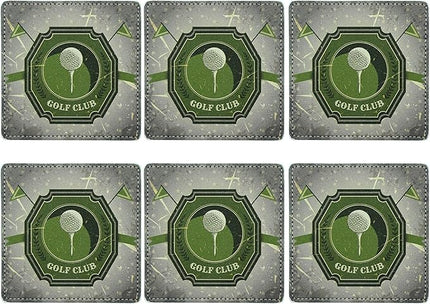 Marble Coasters Square Leather Drinks Coaster Set with Holder for Coffee Table Bar Home Decor 4 Inches Set of 6 (Golf, One Size)