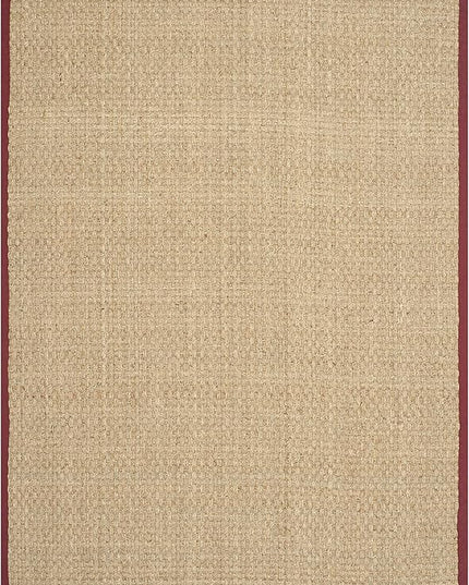 SAFAVIEH Area Rug 5x8 - Natural Fiber Collection - Natural & Red, Seagrass, Basketweave Pattern with Border (NF114D)