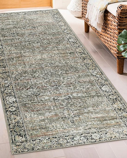 ReaLife Rugs Machine Washable Area Rug Runner - Living Room Bedroom Bathroom Kitchen Entryway Office - Padded Low Pile Stain Resistant Premium - Boho Farmhouse Vintage - Lyle - Brown 2'6" x 8'