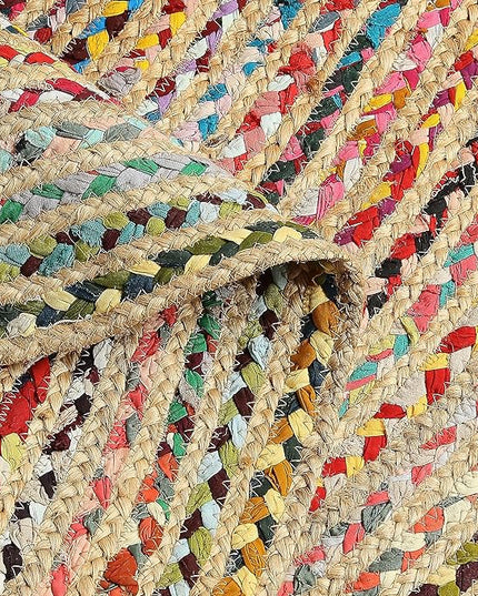 REDEARTH · Jute Cotton Chindi Area Rug - 6' Round Rug, Handwoven, Non-Shedding, Soft & Durable – Multi Tones for Home Décor in Living Room, Dining Room, Bedroom