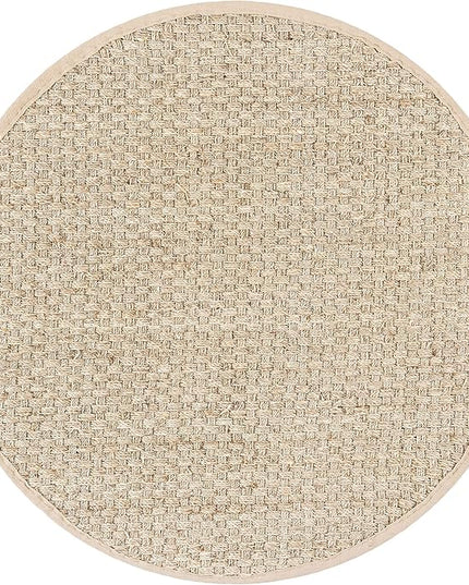SAFAVIEH Area Rug 4' Round - Natural Fiber Collection - Natural & Beige, Seagrass, Basketweave Pattern with Border (NF114A)