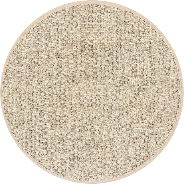 SAFAVIEH Area Rug 11' Round - Natural Fiber Collection - Large - Natural & Beige, Seagrass, Basketweave Pattern with Border (NF114A)