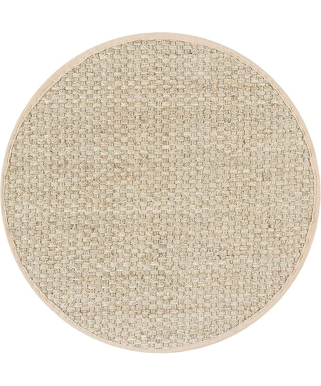 SAFAVIEH Area Rug 3' Round - Natural Fiber Collection - Natural & Beige, Seagrass, Basketweave Pattern with Border (NF114A)