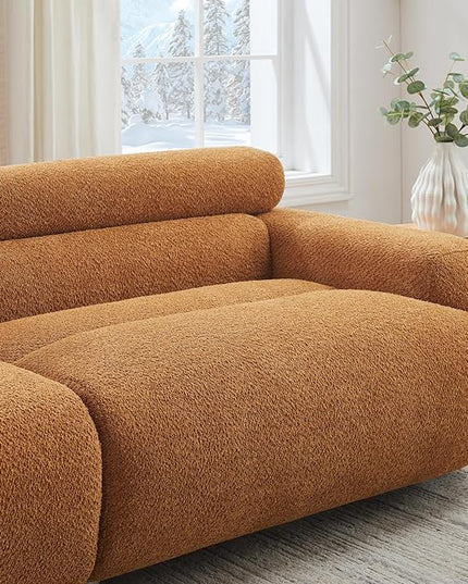 VANOMi 89" Boucle Cloud Loveseat Sofa Couch, Comfy Upholstered Deep Seat Boucle Sofa, Mid Century Modern Couch for Living Room Bedroom Apartment (Curry)