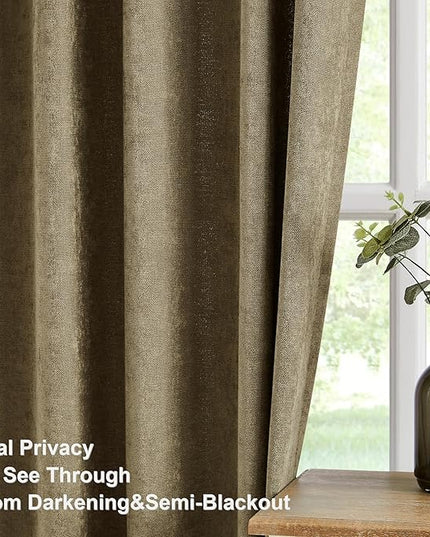 Vision Home Mocha Brown Pinch Pleated Curtains Velvet Chenille Light Filtering Window Curtains 95 inches for Living Room Bedroom Semi-Blackout Mink Pinch Pleat Drapes with Hooks 2 Panels 36" Wx95L